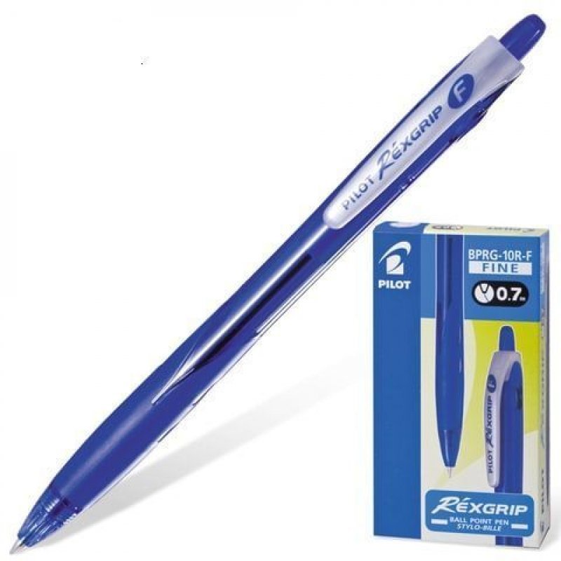 Ручка шариковая автомат Pilot Rex Grip 0,7мм резиновый держатель тонированный корпус синяя