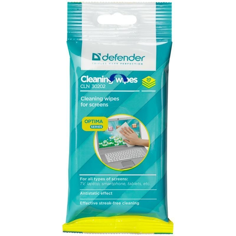 Чистящие салфетки для экранов Defender в мягкой упаковке 20шт