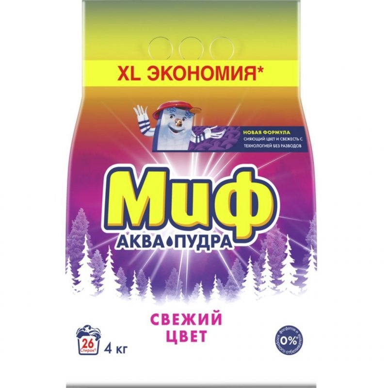 Стиральный порошок 4кг Миф Аквапудра Свежий цвет автомат