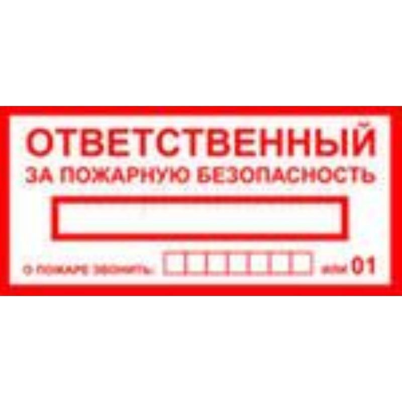 Знак вспомогательный Ответственный за пожарную безопасность 250х140мм самоклеющийся