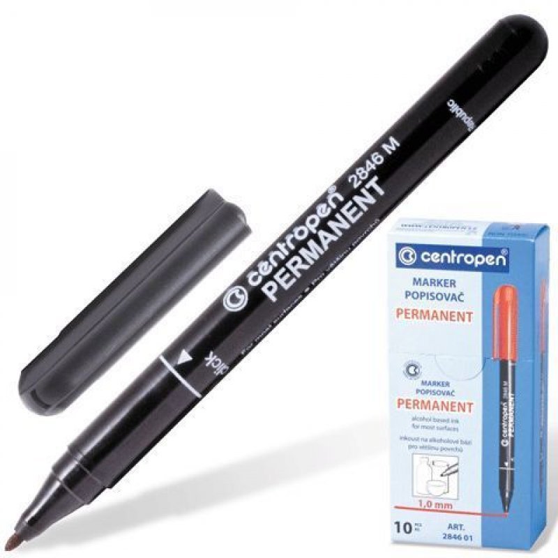 Маркер перманентный Centropen 1мм круглый наконечник черный