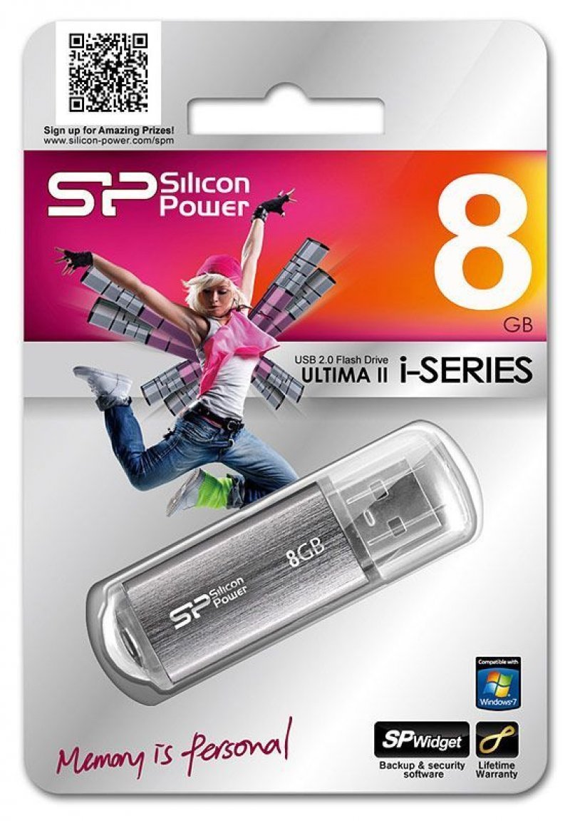 Носитель информации Flash USB 8ГБ SiliconPower Ultima II серебристый