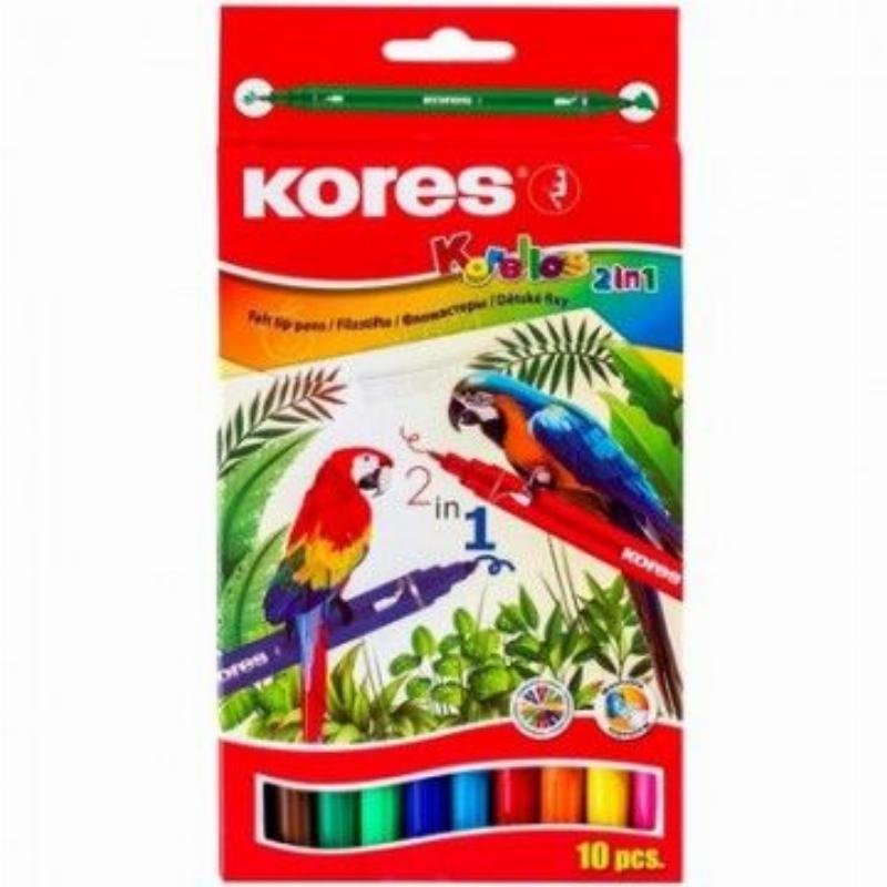 Фломастеры 10цв Kores двусторонние картон/уп