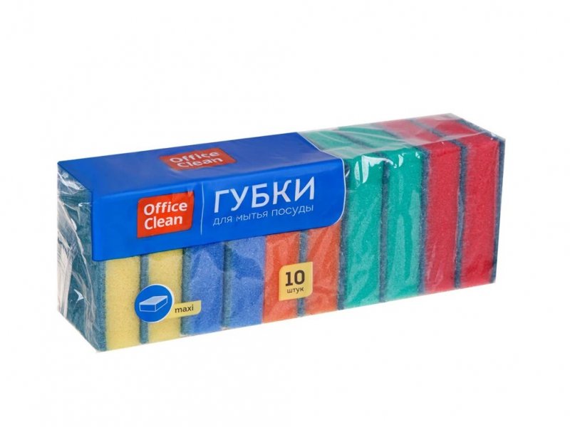 Губки для посуды поролоновые OfficeClean макси 9х6,5х2,7см 10шт/уп