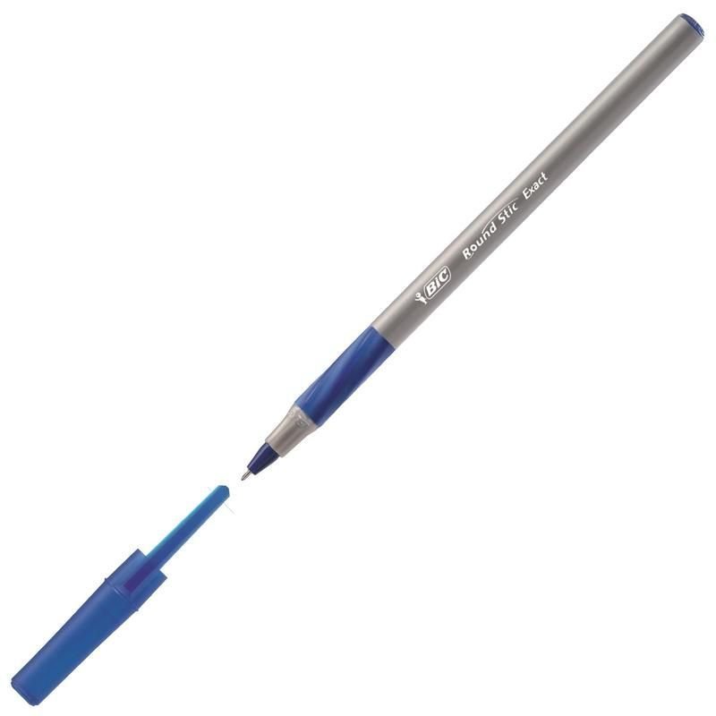 Ручка шариковая 0,7мм Bic Round Stic Exact резиновый держатель серый корпус синяя