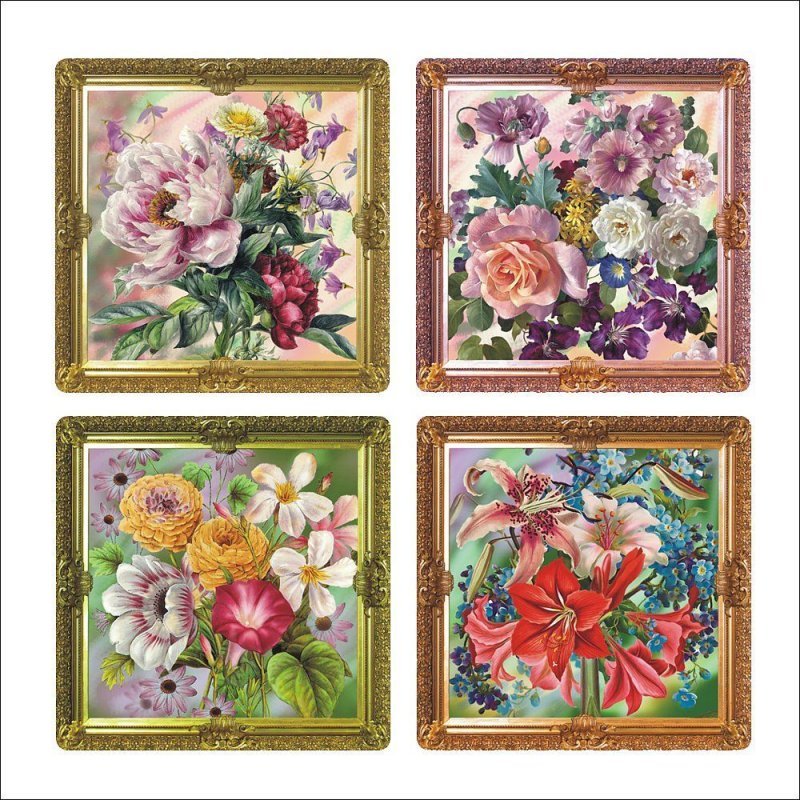 Салфетка 31x31см Купеческие цветы