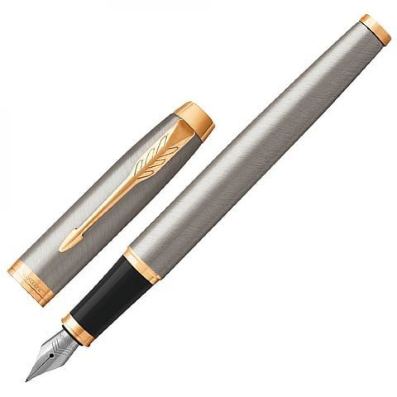 Ручка перьевая Parker IM Core Brushed Metal GT серебристый корпус позолоченные детали синяя