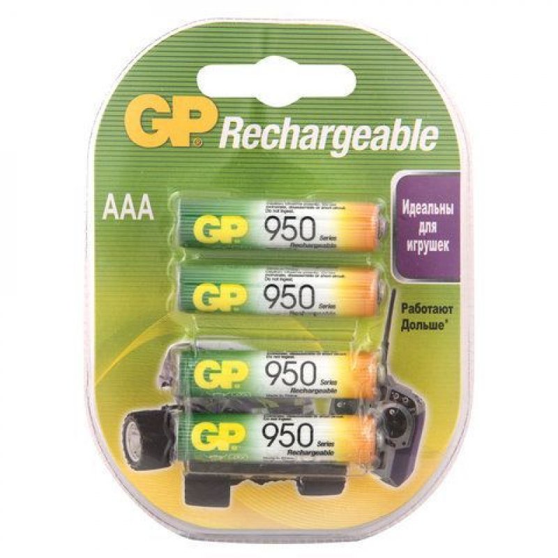 Батарейки аккумуляторные GP AAA Ni-Mh  950 mAh комплект 4 шт в блистере