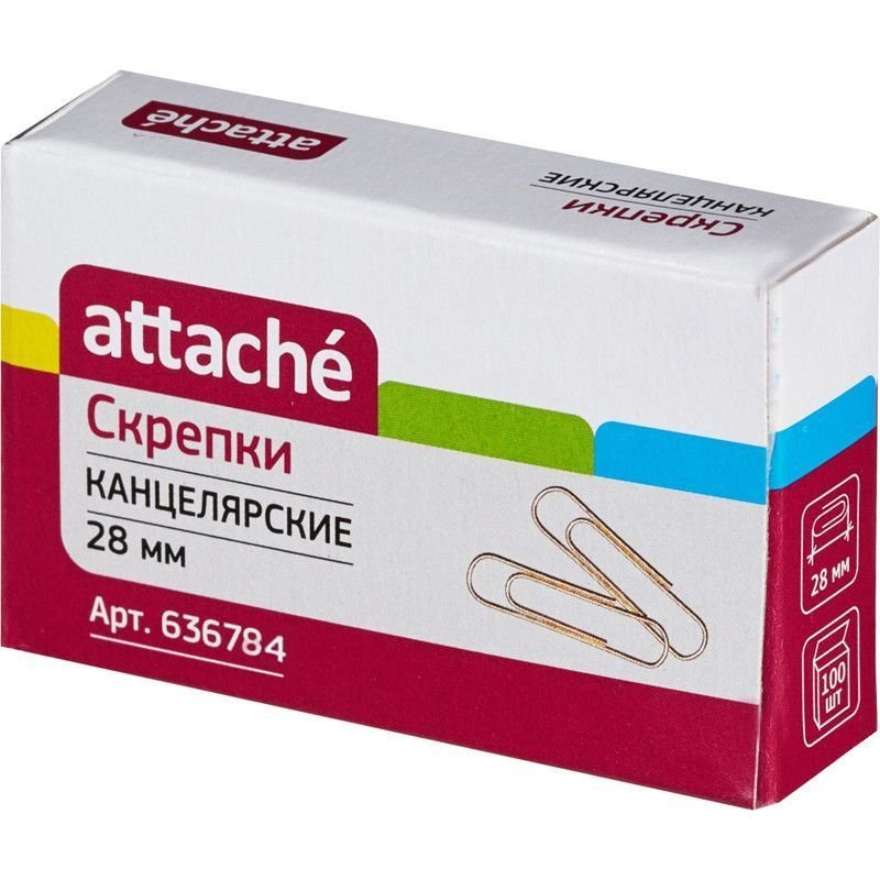 Скрепки 28мм Attache 100шт/уп золотые карт коробка