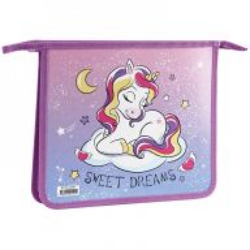 Папка для тетрадей А5 1 отд на молнии Sweet Unicorn пластик/картон