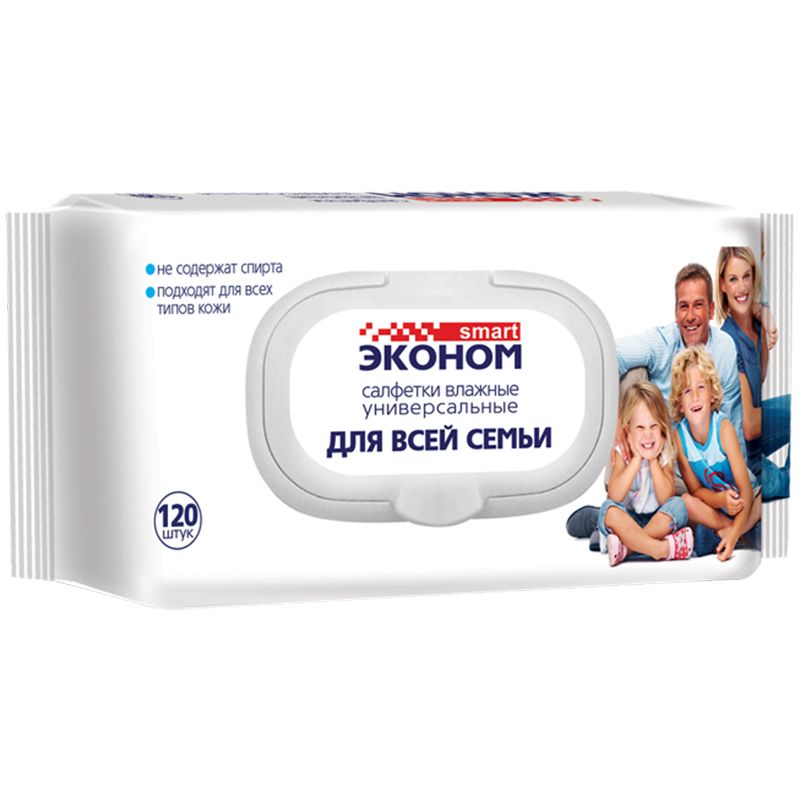 Салфетки влажные Эконом smart для всей семьи с клапаном 120шт/уп