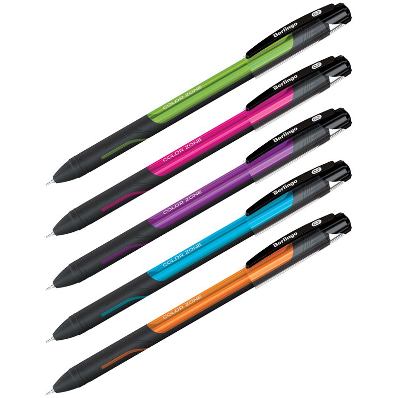 Ручка шариковая 0,7мм Berlingo Color Zone stick резиновый держатель корпус ассорти синяя
