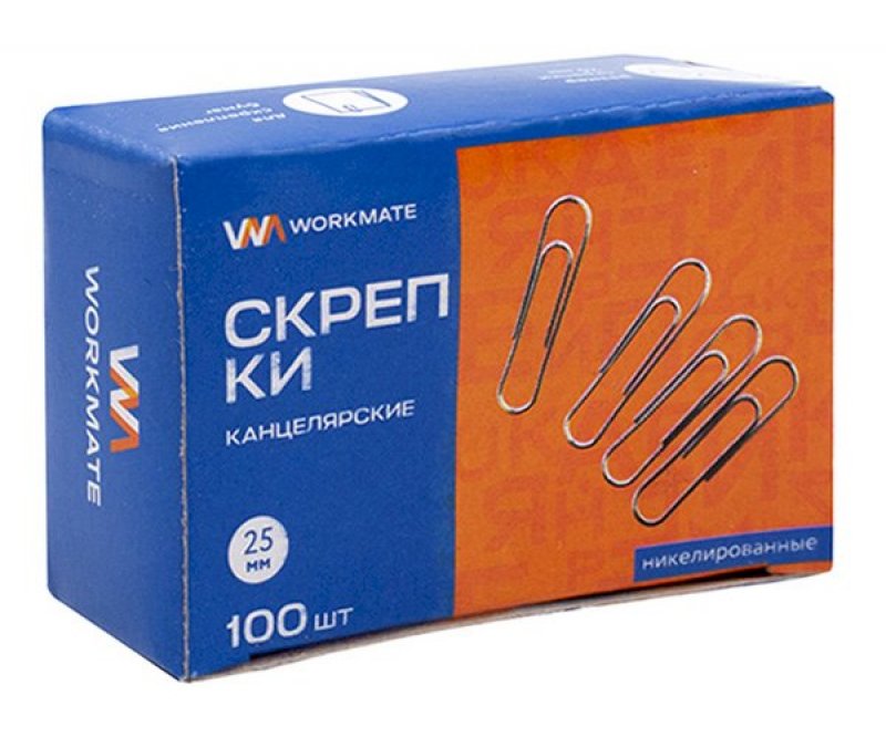 Скрепки 25мм Workmate 100шт/уп никелированные карт коробка